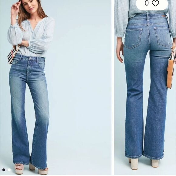 Pilcro Anthropologie High Rise Bootcut Button Hem Jeans sz25 - Picture 1 of 8